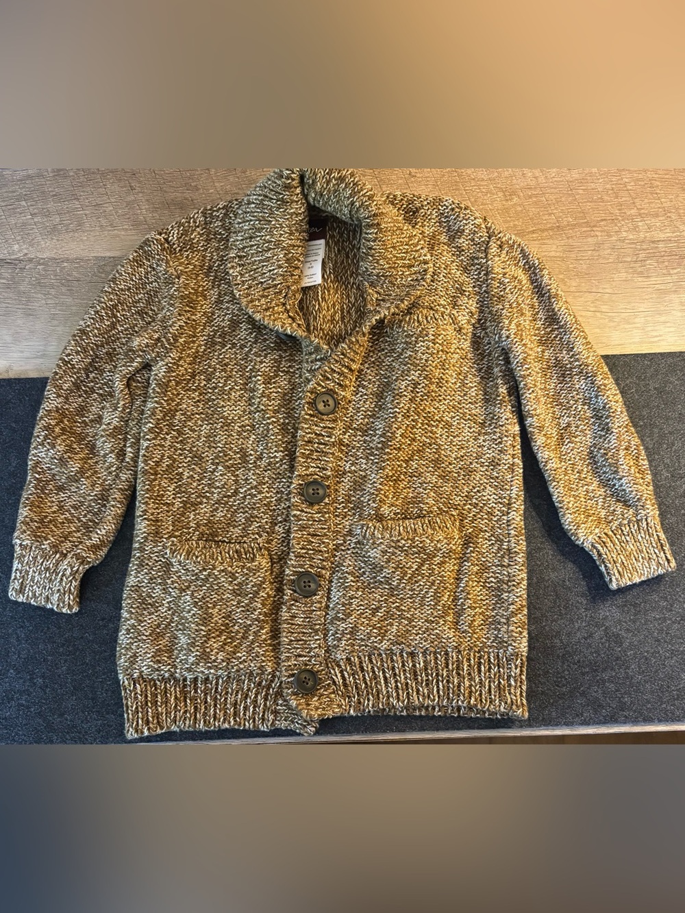 Tea Collection Boys Brown Marled Knit Shawl Collar Cardigan Sweater, Size: S 4-5